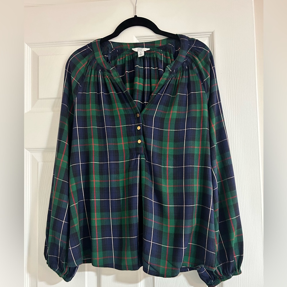 Crown and Ivy Plaid Peasant-Style Top